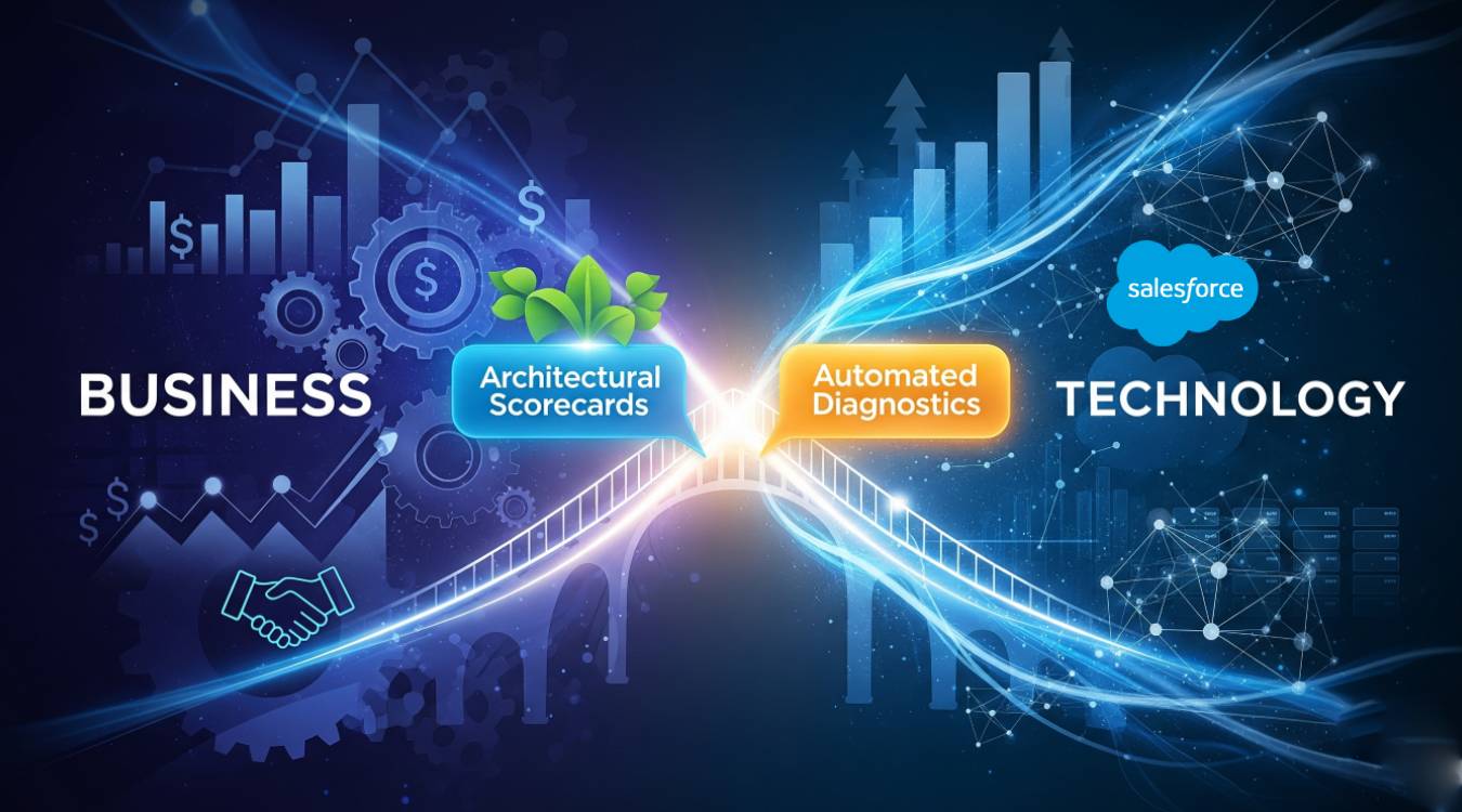 A banner for the Salesforce Well-Architected framework, showing the link between business and technology.