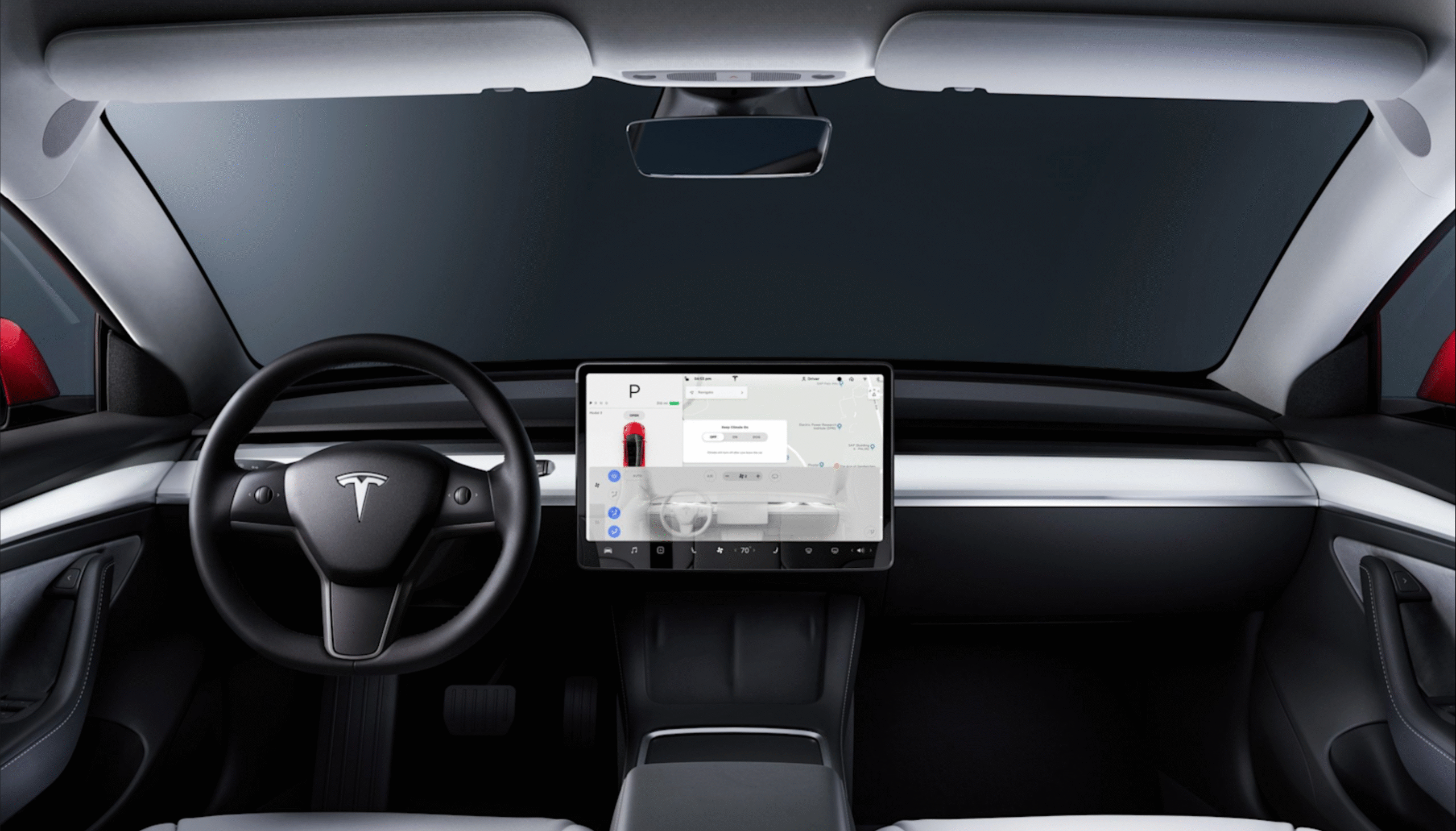 A futuristic car interior with a software interface, illustrating the concept of a Software-Defined Vehicle.